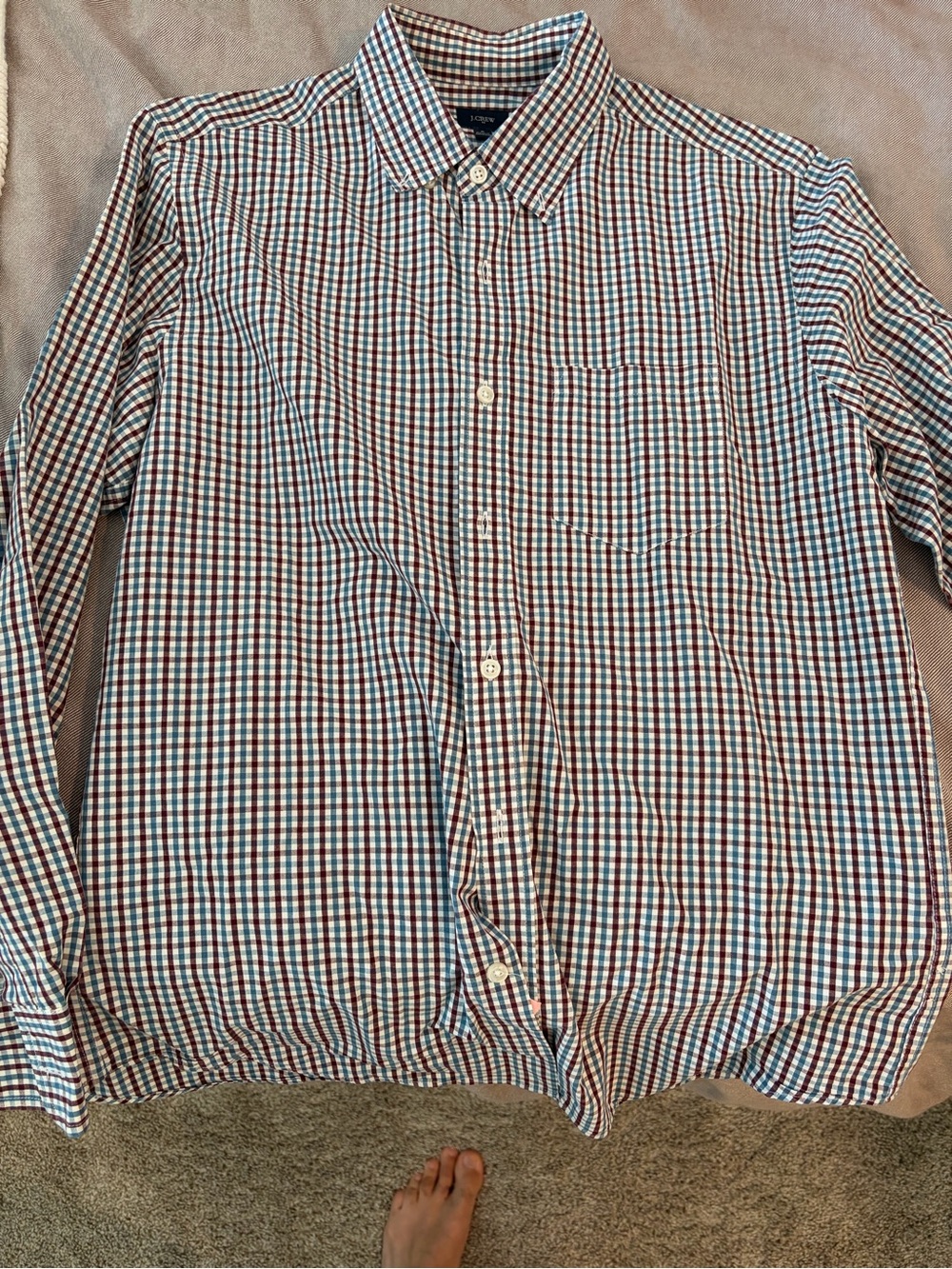 J. Crew Men's Long-Sleeve Check Shirt in Blue, Red, White